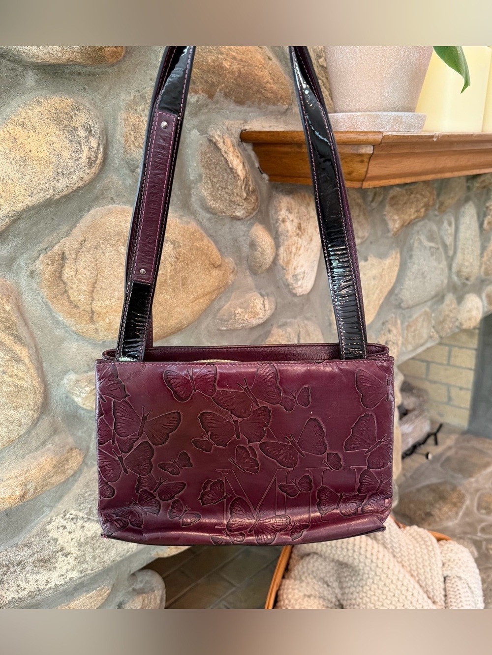 Y2K Mario Hernandez Butterfly Embossed Purple Leather Boho Shoulder Bag
